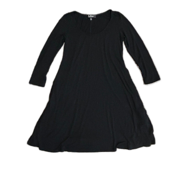 Lulus Twirl Power Black Scoop Neck 3/4 Sleeve Swing Mini Dress Size S - Picture 2 of 9